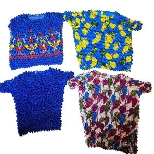 F.C. Popcorn Crinkle Knit Tops Womens Short Sleeve Stretch Shirt Assorted Prints